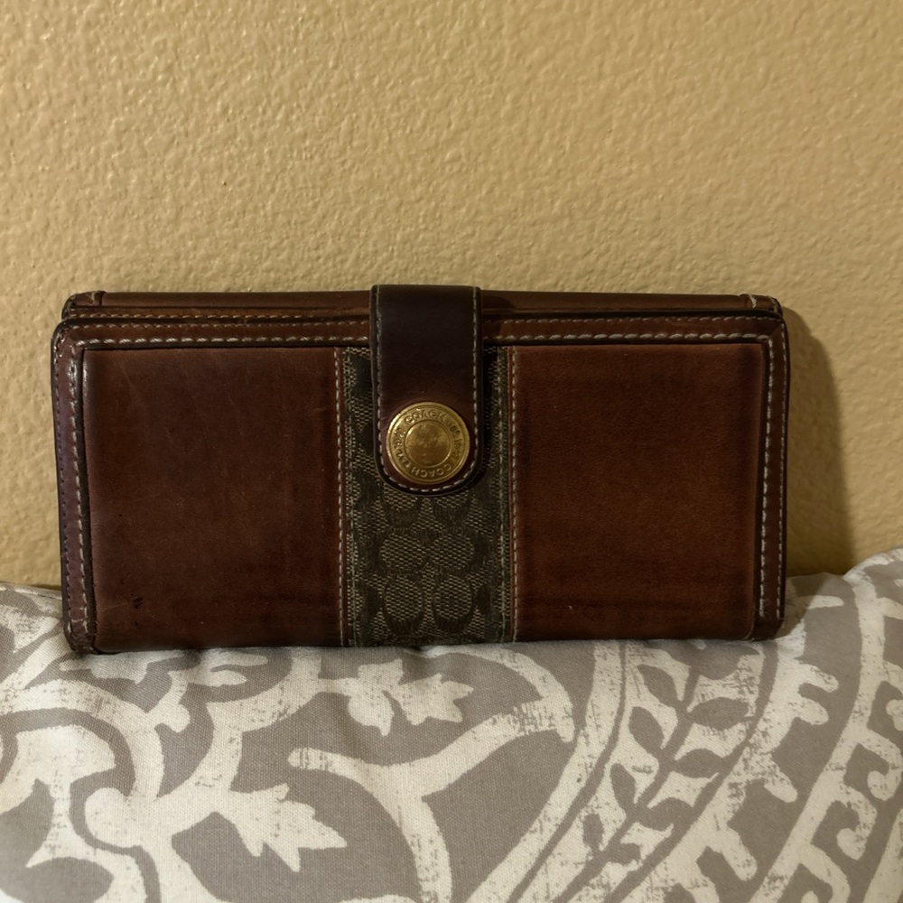 Coach Brown Leather & Signature Canvas Continental Wallet Rehab Project.